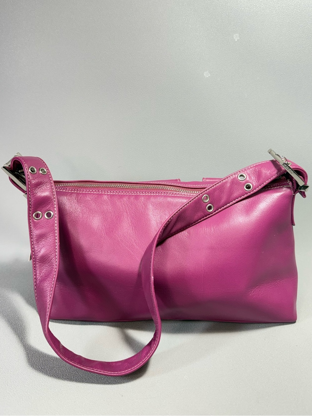 Perlina Vintage Y2K Multi-Pocket Fushia Pink Leather Shoulder Bag NWT - Picture 2 of 16